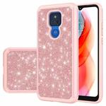 For Motorola Moto G Play (2021) Glitter Powder Contrast Skin Shockproof Silicone + PC Protective Case(Rose Gold)