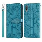 For Samsung Galaxy A02 Life of Tree Embossing Pattern Horizontal Flip Leather Case with Holder & Card Slot & Wallet & Photo Frame & Lanyard(Lake Blue)