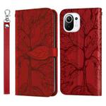 For Xiaomi Mi 11 Life of Tree Embossing Pattern Horizontal Flip Leather Case with Holder & Card Slot & Wallet & Photo Frame & Lanyard(Red)