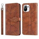 For Xiaomi Mi 11 Life of Tree Embossing Pattern Horizontal Flip Leather Case with Holder & Card Slot & Wallet & Photo Frame & Lanyard(Brown)