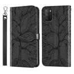 For Xiaomi Poco M3 Life of Tree Embossing Pattern Horizontal Flip Leather Case with Holder & Card Slot & Wallet & Photo Frame & Lanyard(Black)