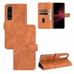 For Sony Xperia 1 III Solid Color Skin Feel Magnetic Buckle Horizontal Flip Calf Texture PU Leather Case with Holder & Card Slots & Wallet(Brown)
