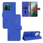 For Xiaomi Mi 11 Pro Solid Color Skin Feel Magnetic Buckle Horizontal Flip Calf Texture PU Leather Case with Holder & Card Slots & Wallet(Blue)