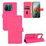 For Xiaomi Mi 11 Pro Solid Color Skin Feel Magnetic Buckle Horizontal Flip Calf Texture PU Leather Case with Holder & Card Slots & Wallet(Rose Red)