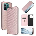 For Xiaomi Mi 11 Pro Carbon Fiber Texture Horizontal Flip TPU + PC + PU Leather Case with Card Slot(Pink)