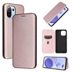 For Xiaomi Mi 11 Lite Carbon Fiber Texture Horizontal Flip TPU + PC + PU Leather Case with Card Slot(Pink)