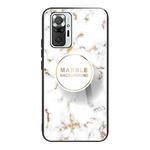 For Xiaomi Redmi Note 10 Pro / 10 Pro Max Marble Tempered Glass Back Cover TPU Border Case(HCBL-16)