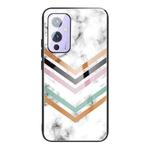 For OnePlus 9 Marble Tempered Glass Back Cover TPU Border Case(HCBL-2)