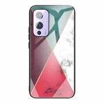 For OnePlus 9 Marble Tempered Glass Back Cover TPU Border Case(HCBL-12)