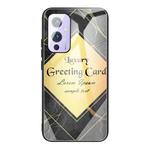 For OnePlus 9 Marble Tempered Glass Back Cover TPU Border Case(HCBL-23)