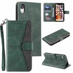 For iPhone XR Stitching Calf Texture Horizontal Flip Leather Case with Holder & Card Slots & Wallet(Green)