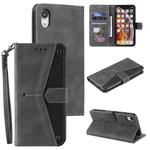 For iPhone XS Max Stitching Calf Texture Horizontal Flip Leather Case with Holder & Card Slots & Wallet(Grey)