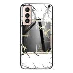 For Samsung Galaxy S21+ 5G Marble Tempered Glass Back Cover TPU Border Case(HCBL-22)