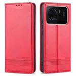 For Xiaomi Mi 11 Ultra AZNS Magnetic Calf Texture Horizontal Flip Leather Case with Card Slots & Holder & Wallet(Red)