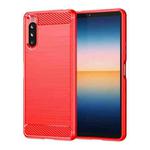For Sony Xperia 10 III Brushed Texture Carbon Fiber TPU Case(Red)