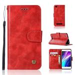 For Xiaomi Redmi 4A Retro Copper Button Crazy Horse Horizontal Flip PU Leather Case with Holder & Card Slots & Wallet & Lanyard(Red)