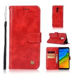 For Xiaomi Redmi 5 Retro Copper Button Crazy Horse Horizontal Flip PU Leather Case with Holder & Card Slots & Wallet & Lanyard(Red)
