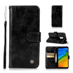 For Xiaomi Redmi 5 Retro Copper Button Crazy Horse Horizontal Flip PU Leather Case with Holder & Card Slots & Wallet & Lanyard(Black)