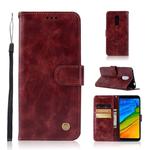 For Xiaomi Redmi 5 Plus Retro Copper Button Crazy Horse Horizontal Flip PU Leather Case with Holder & Card Slots & Wallet & Lanyard(Wine Red)