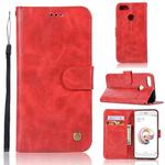 For Xiaomi Mi 5X Retro Copper Button Crazy Horse Horizontal Flip PU Leather Case with Holder & Card Slots & Wallet & Lanyard(Red)
