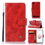 For Xiaomi Redmi 5A Retro Copper Button Crazy Horse Horizontal Flip PU Leather Case with Holder & Card Slots & Wallet & Lanyard(Red)