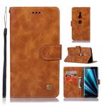 For Sony Xperia XZ3 Retro Copper Button Crazy Horse Horizontal Flip PU Leather Case with Holder & Card Slots & Wallet & Lanyard(Gold Yellow)
