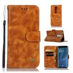 For Sony Xperia 1 Retro Copper Button Crazy Horse Horizontal Flip PU Leather Case with Holder & Card Slots & Wallet & Lanyard(Gold Yellow)