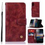 For Sony Xperia L3 Retro Copper Button Crazy Horse Horizontal Flip PU Leather Case with Holder & Card Slots & Wallet & Lanyard(Wine Red)