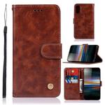 For Sony Xperia L3 Retro Copper Button Crazy Horse Horizontal Flip PU Leather Case with Holder & Card Slots & Wallet & Lanyard(Brown)