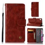 For Sony Xperia XA Retro Copper Button Crazy Horse Horizontal Flip PU Leather Case with Holder & Card Slots & Wallet & Lanyard(Wine Red)