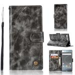 For Sony Xperia XZ Premium Retro Copper Button Crazy Horse Horizontal Flip PU Leather Case with Holder & Card Slots & Wallet & Lanyard(Gray)