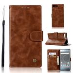 For Sony Xperia XZ Premium Retro Copper Button Crazy Horse Horizontal Flip PU Leather Case with Holder & Card Slots & Wallet & Lanyard(Brown)