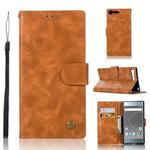 For Sony Xperia XZ Premium Retro Copper Button Crazy Horse Horizontal Flip PU Leather Case with Holder & Card Slots & Wallet & Lanyard(Gold Yellow)