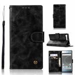 For Sony Xperia XZ Premium Retro Copper Button Crazy Horse Horizontal Flip PU Leather Case with Holder & Card Slots & Wallet & Lanyard(Black)