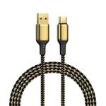 WiWU GD-101 2.4A USB to USB-C / Type-C Zinc Alloy + Nylon Braided Data Cable, Cable Length:3m(Gold)