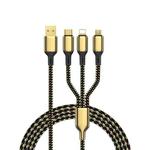 WiWU GD-104 3A USB to Micro USB + USB-C / Type-C + 8 Pin Zinc Alloy + Nylon Braided Data Cable(Gold)