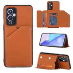 For OnePlus 9 Skin Feel PU + TPU + PC Back Cover Shockproof Case with Card Slots & Holder & Photo Frame(Brown)
