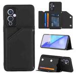 For OnePlus 9 Skin Feel PU + TPU + PC Back Cover Shockproof Case with Card Slots & Holder & Photo Frame(Black)