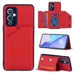 For OnePlus 9 Skin Feel PU + TPU + PC Back Cover Shockproof Case with Card Slots & Holder & Photo Frame(Red)