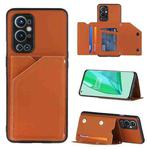 For OnePlus 9 Pro Skin Feel PU + TPU + PC Back Cover Shockproof Case with Card Slots & Holder & Photo Frame(Brown)