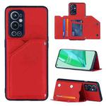 For OnePlus 9 Pro Skin Feel PU + TPU + PC Back Cover Shockproof Case with Card Slots & Holder & Photo Frame(Red)