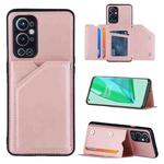 For OnePlus 9 Pro Skin Feel PU + TPU + PC Back Cover Shockproof Case with Card Slots & Holder & Photo Frame(Rose Gold)