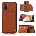 For Samsung Galaxy A02s (US Version) Skin Feel PU + TPU + PC Back Cover Shockproof Case with Card Slots & Holder & Photo Frame(Brown)