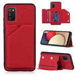 For Samsung Galaxy A02s (US Version) Skin Feel PU + TPU + PC Back Cover Shockproof Case with Card Slots & Holder & Photo Frame(Red)