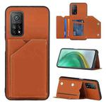 For Xiaomi Mi 10T 5G / 10T Pro 5G Skin Feel PU + TPU + PC Back Cover Shockproof Case with Card Slots & Holder & Photo Frame(Brown)