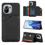For Xiaomi Mi 11 Skin Feel PU + TPU + PC Back Cover Shockproof Case with Card Slots & Holder & Photo Frame(Black)