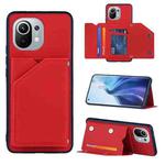 For Xiaomi Mi 11 Skin Feel PU + TPU + PC Back Cover Shockproof Case with Card Slots & Holder & Photo Frame(Red)