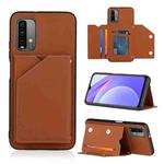 For Xiaomi Poco M3 / Redmi Note 9 4G Skin Feel PU + TPU + PC Back Cover Shockproof Case with Card Slots & Holder & Photo Frame(Brown)