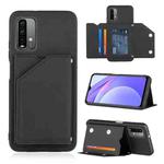 For Xiaomi Poco M3 / Redmi Note 9 4G Skin Feel PU + TPU + PC Back Cover Shockproof Case with Card Slots & Holder & Photo Frame(Black)