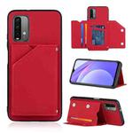 For Xiaomi Poco M3 / Redmi Note 9 4G Skin Feel PU + TPU + PC Back Cover Shockproof Case with Card Slots & Holder & Photo Frame(Red)